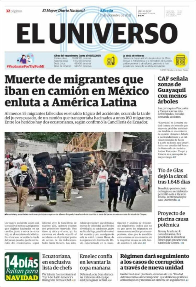 Portada de El Universo - Ecuador (Ecuador)