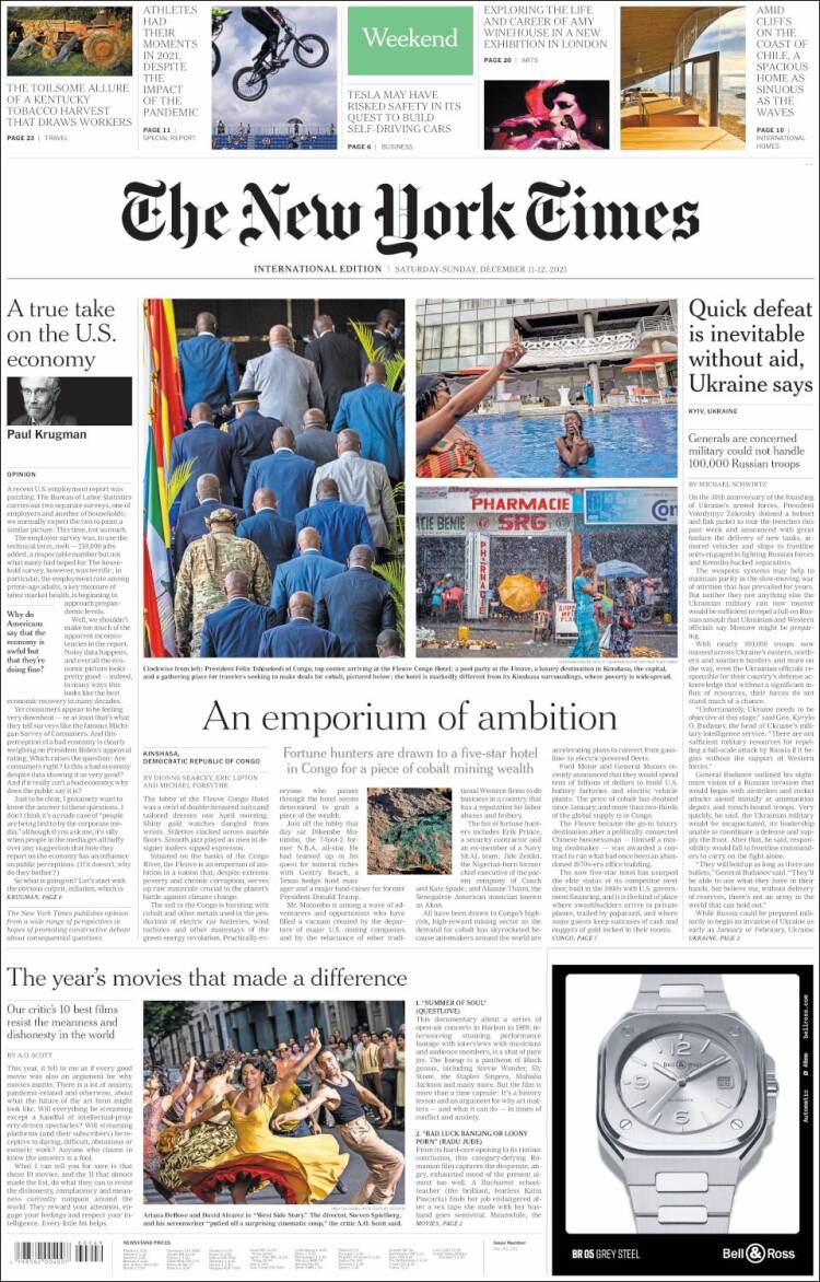 Portada de International New York Times (Europa)