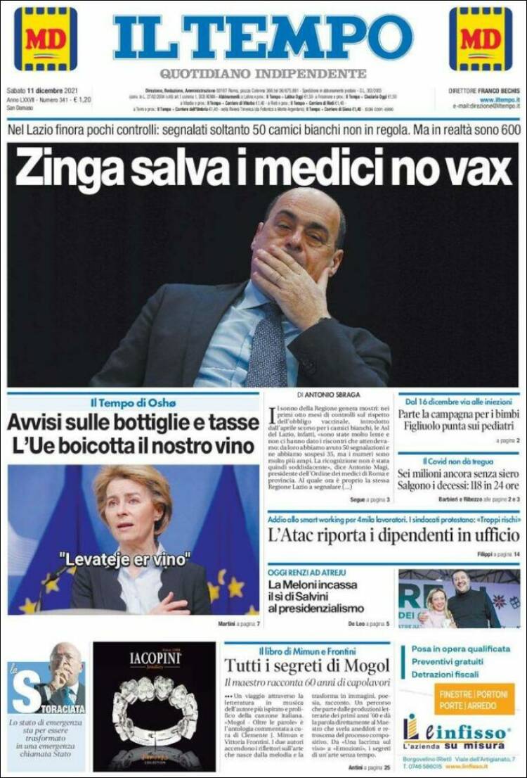 Portada de Il Tempo (Italia)