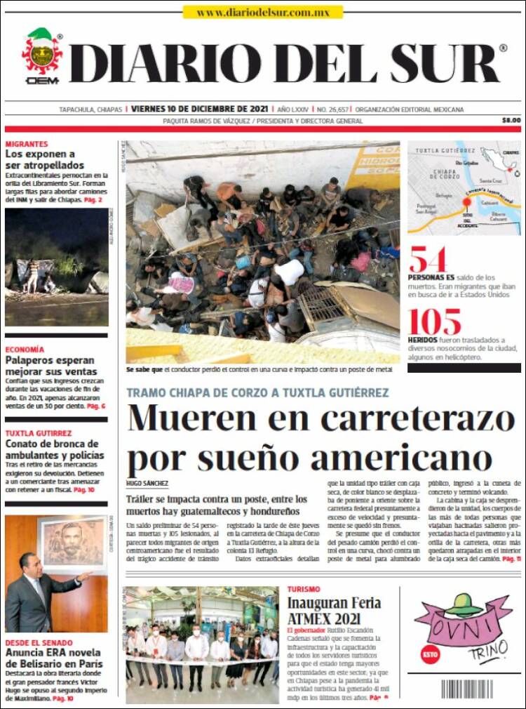 Portada de El Diario del Sur (México)