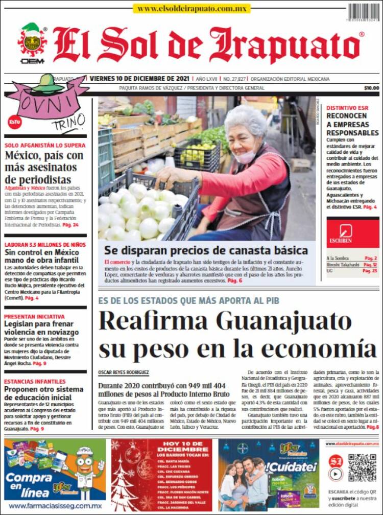 Portada de El Sol de Irapuato (México)