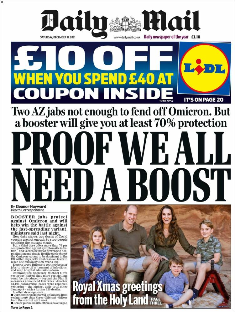 Portada de Daily Mail (Reino Unido)