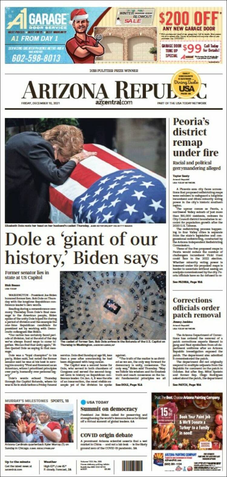 Portada de Arizona Republic News (USA)