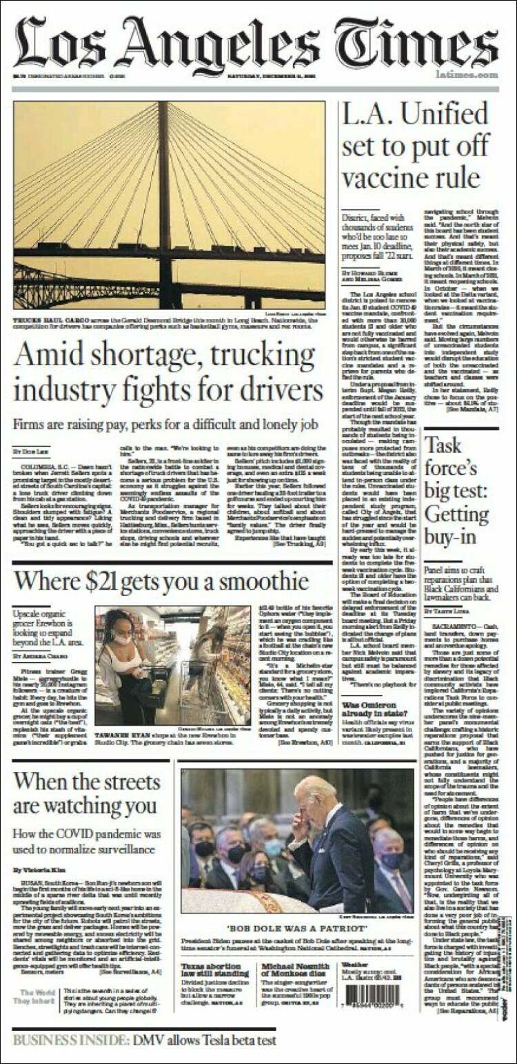 Portada de Los Angeles Times (USA)