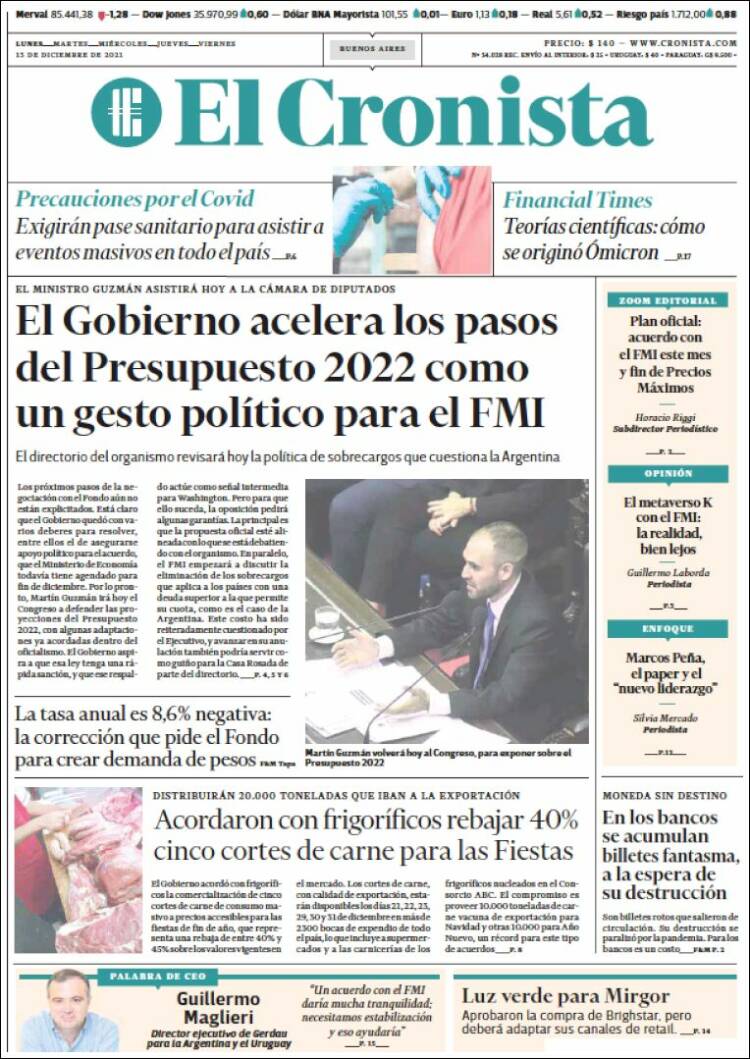 Portada de El Cronista Comercial (Argentina)