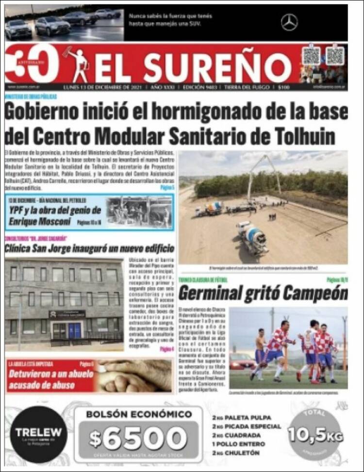 Portada de Diario El Sureño (Argentina)