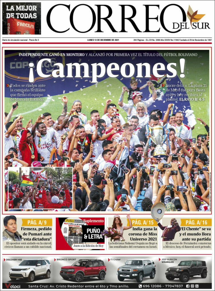 Portada de Correo Sur (Bolivia)