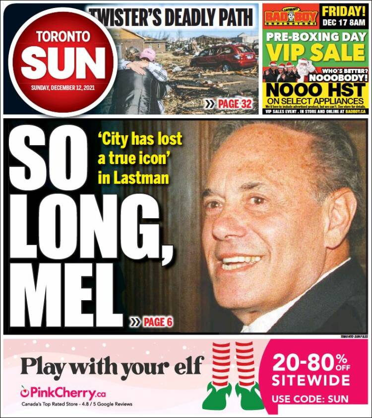 Portada de The Toronto Sun (Canadá)