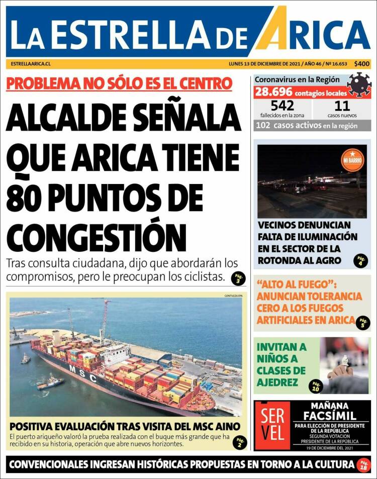 Portada de La Estrella de Arica (Chile)