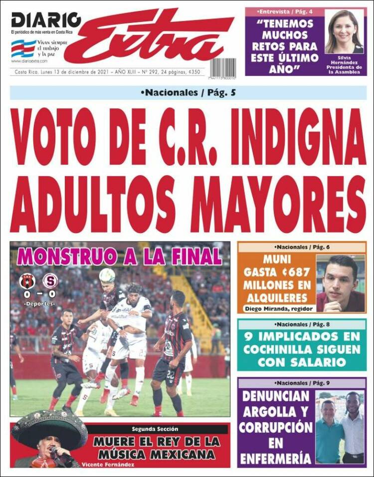 Portada de Diario Extra (Costa Rica)