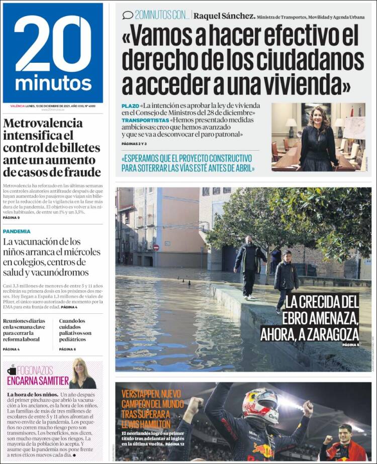 Portada de 20 Minutos - Valencia (Espa&ntilde;a)