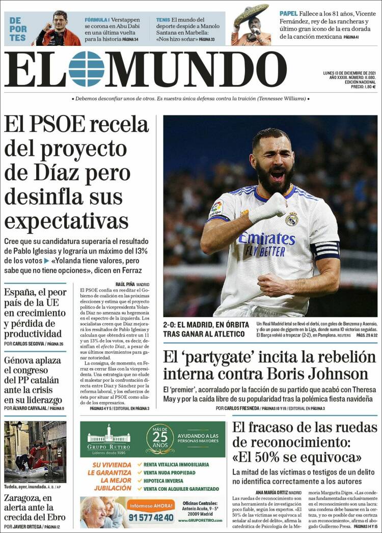 Portada de El Mundo (Espa&ntilde;a)