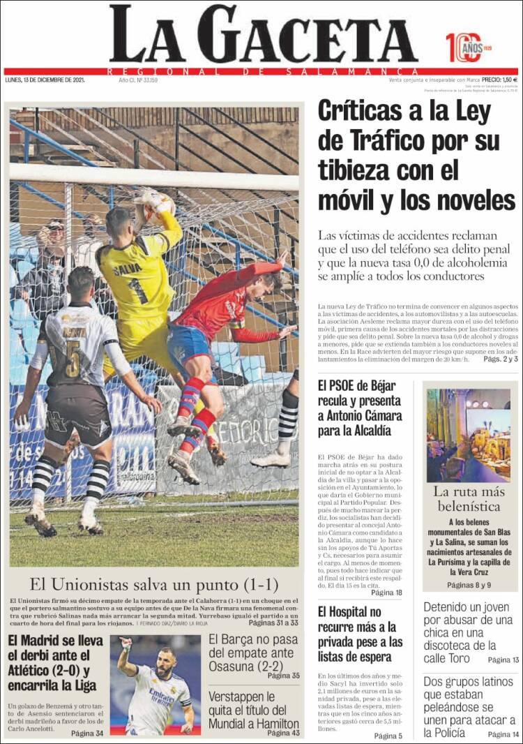 Portada de La Gaceta de Salamanca (Espa&ntilde;a)