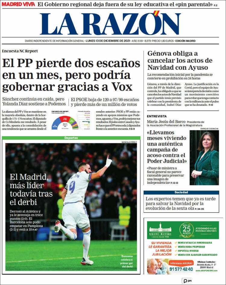 Portada de La Razón (Espa&ntilde;a)