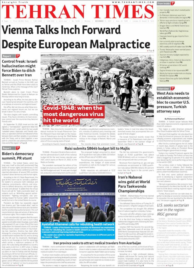 Portada de TehranTimes (Ir&aacute;n)