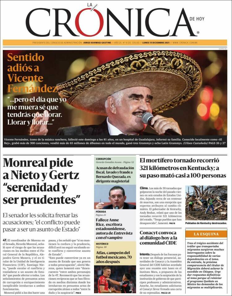 Portada de La Crónica de Hoy (M&eacute;xico)
