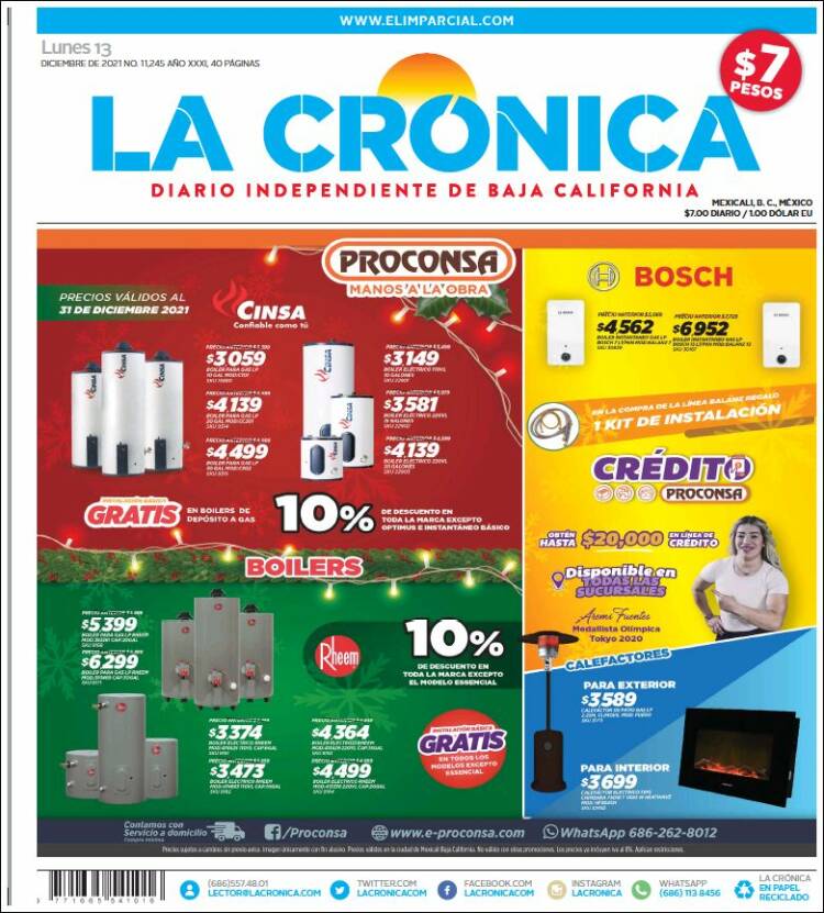 Portada de La Crónica de Baja California (M&eacute;xico)