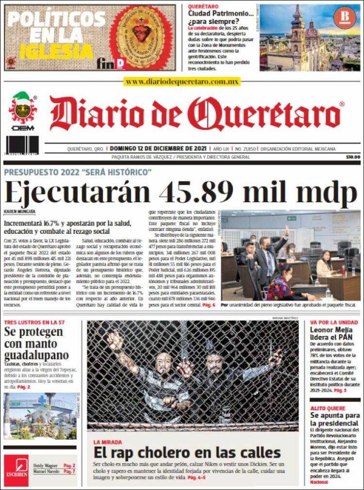 Portada de Diario de Querétaro (M&eacute;xico)