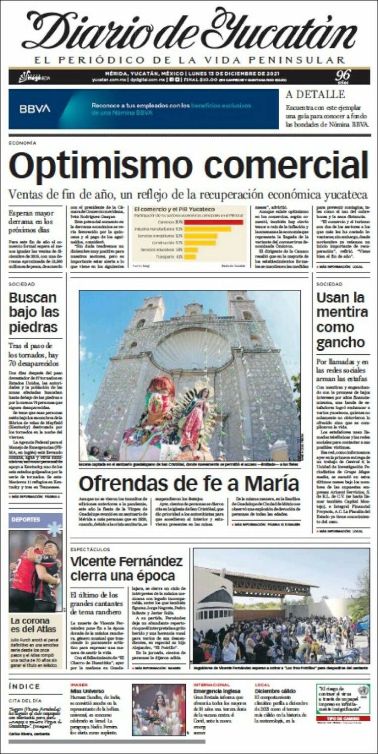 Portada de Diario de Yucatán (M&eacute;xico)