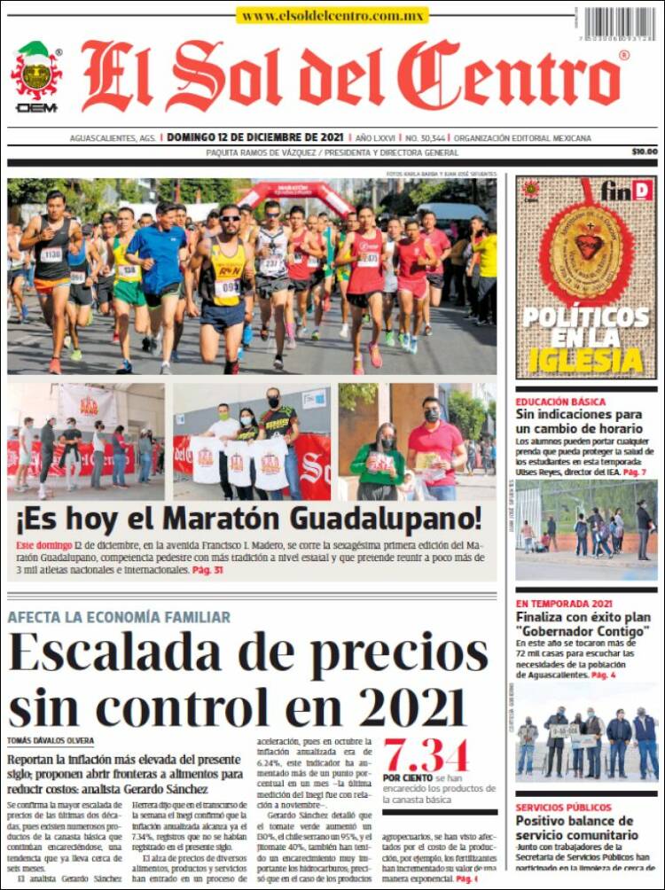 Portada de El Sol del Centro (M&eacute;xico)