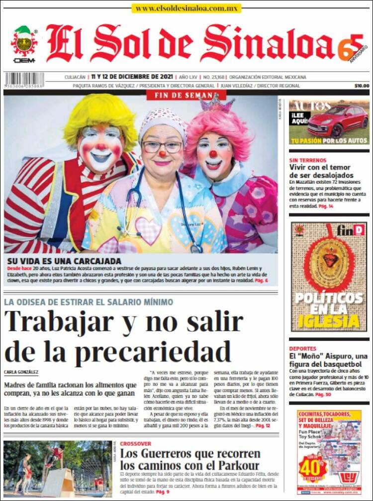 Portada de El Sol de Sinaloa (M&eacute;xico)