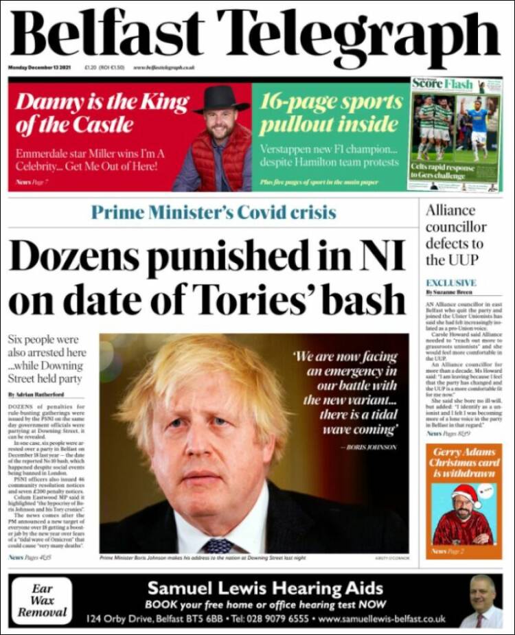Portada de Belfast Telegraph (Reino Unido)