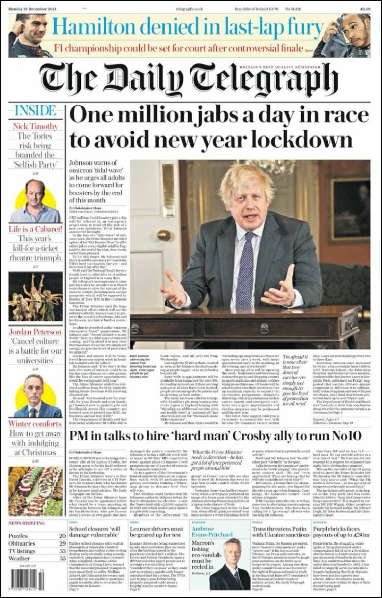 Portada de Daily Telegraph (Reino Unido)
