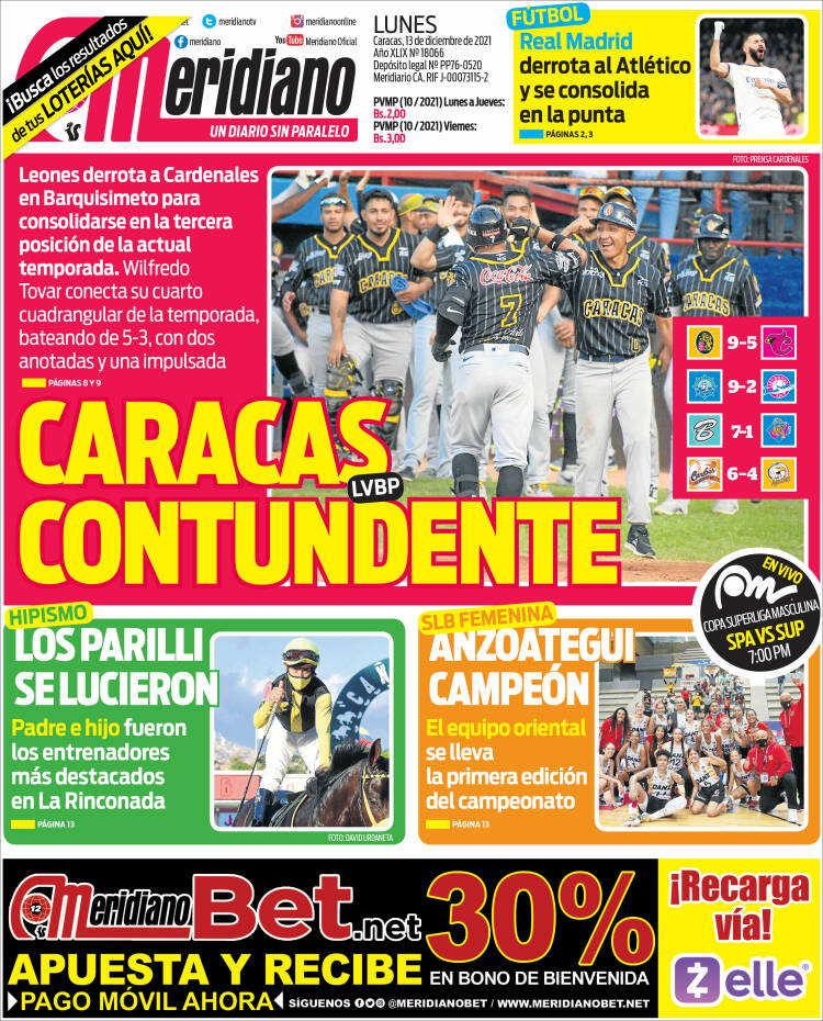 Portada de Meridiano (Venezuela)