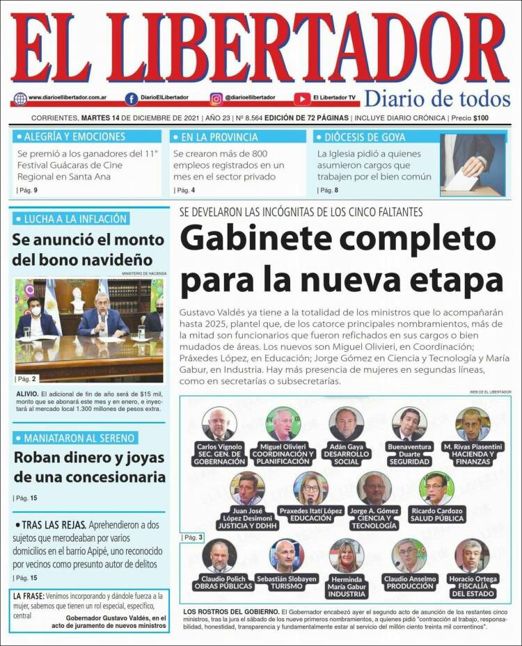Portada de Diario El Libertador (Argentina)