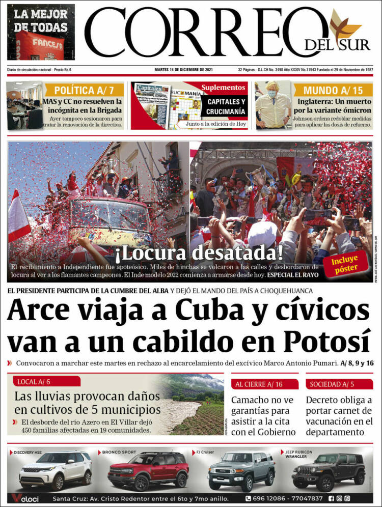 Portada de Correo Sur (Bolivia)