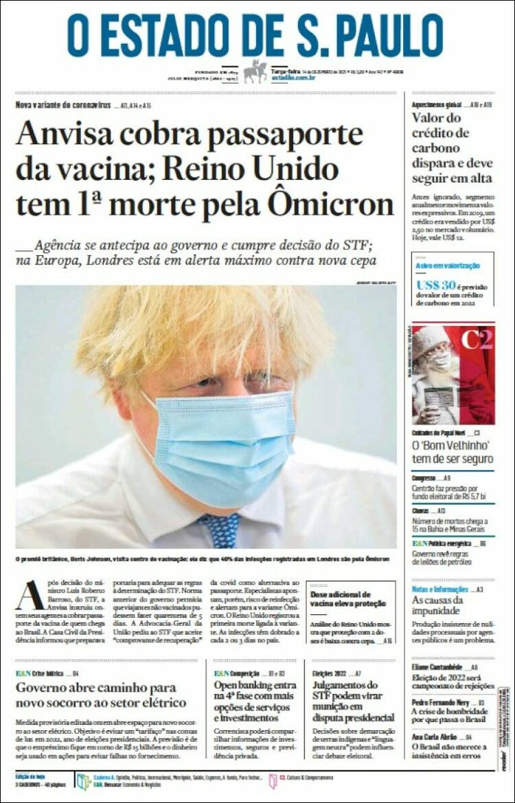 Portada de O Estado de São Paulo (Brasil)