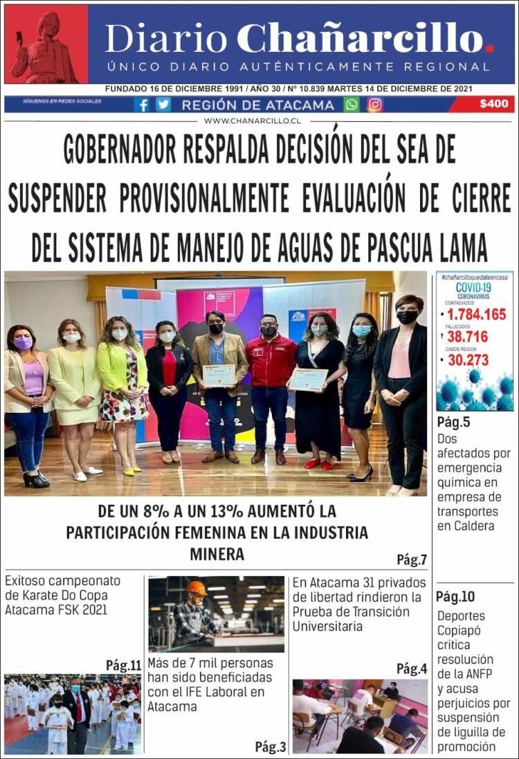 Portada de Diario Chañarcillo (Chile)