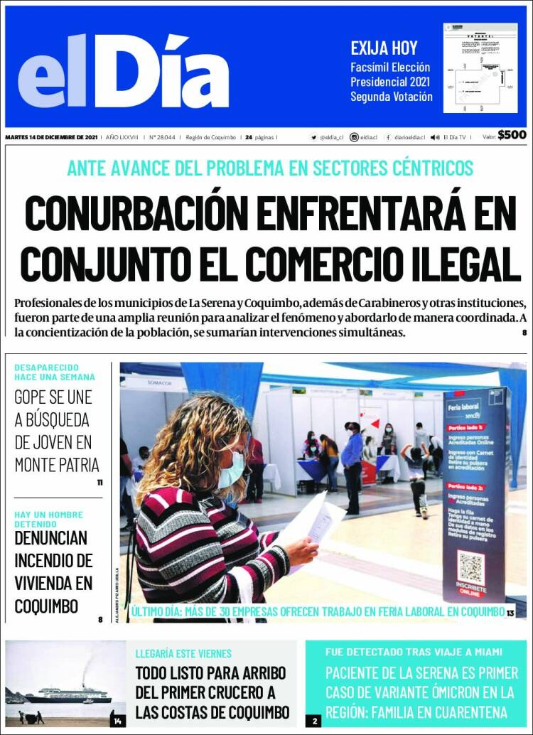 Portada de El Día (Chile)