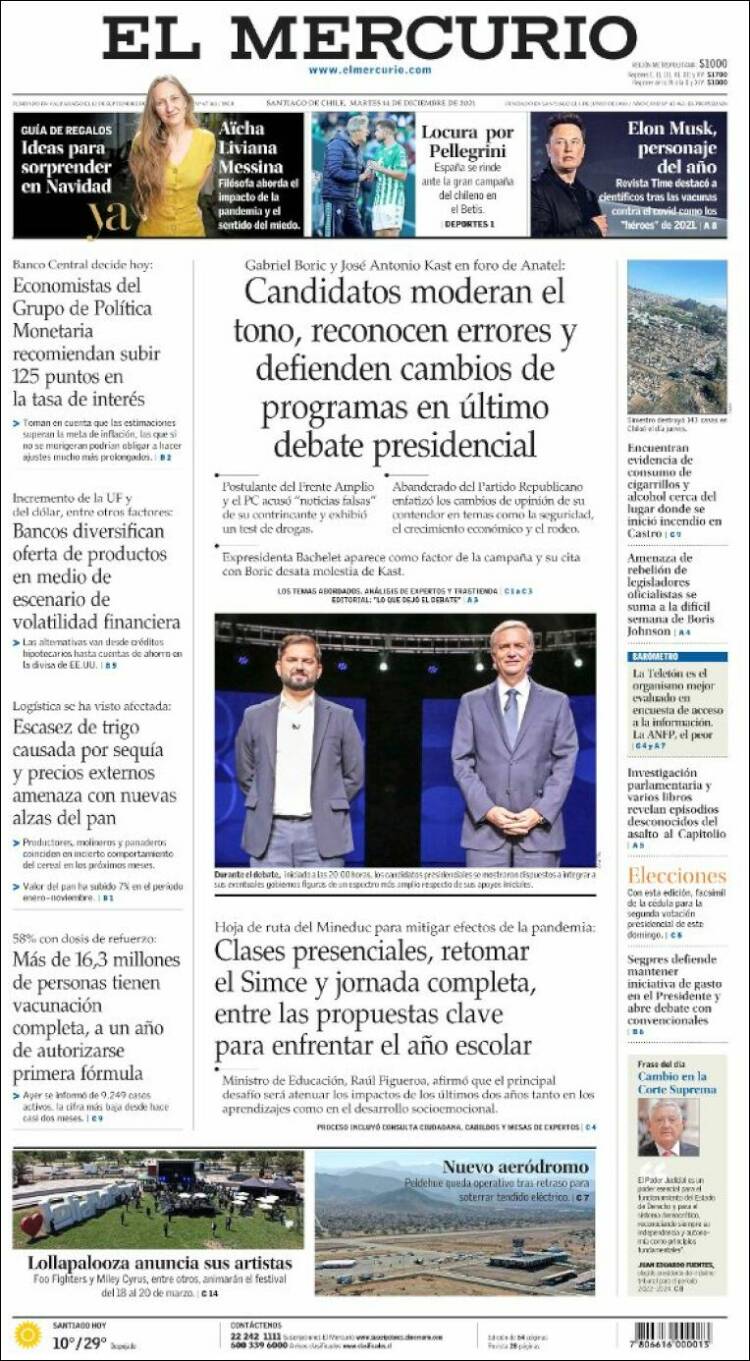 Portada de El Mercurio (Chile)