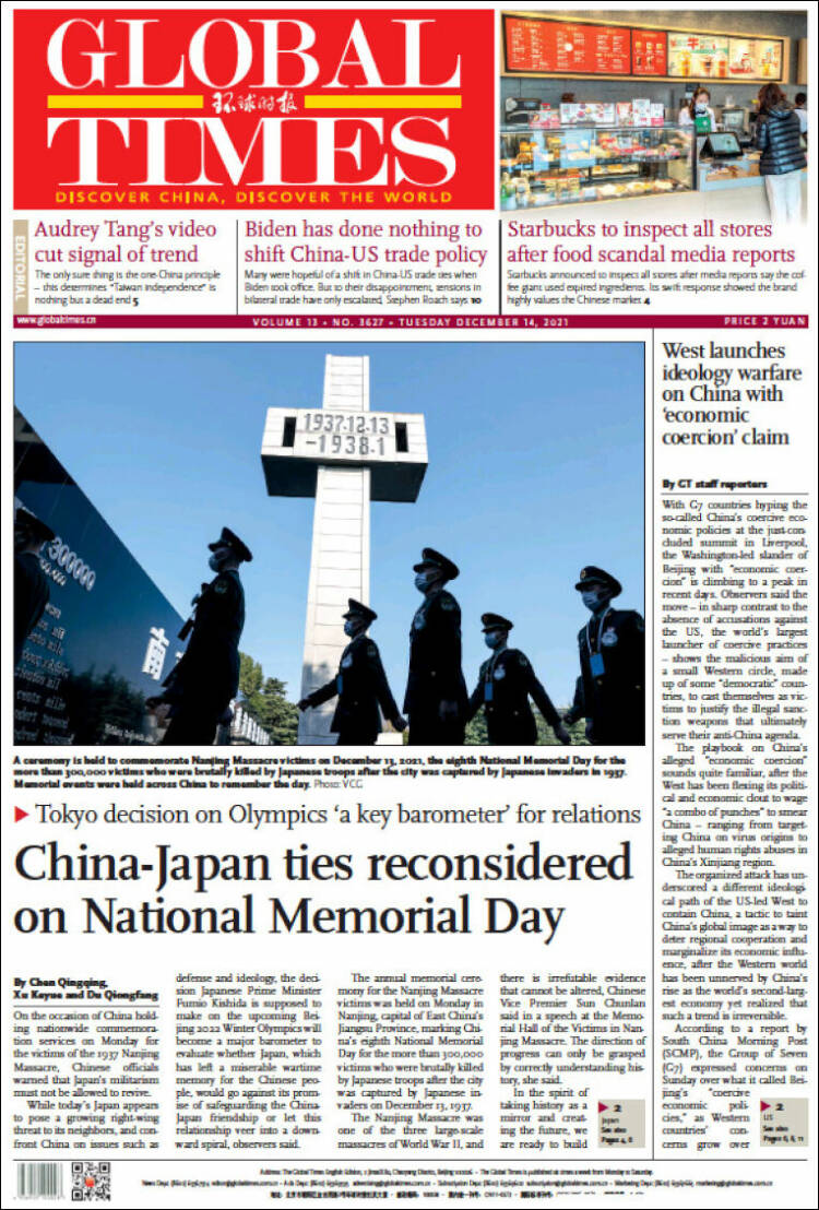 Portada de The Global Times (China)