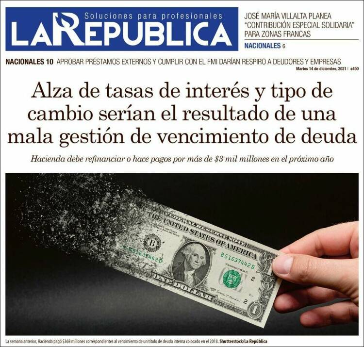 Portada de La República (Costa Rica)