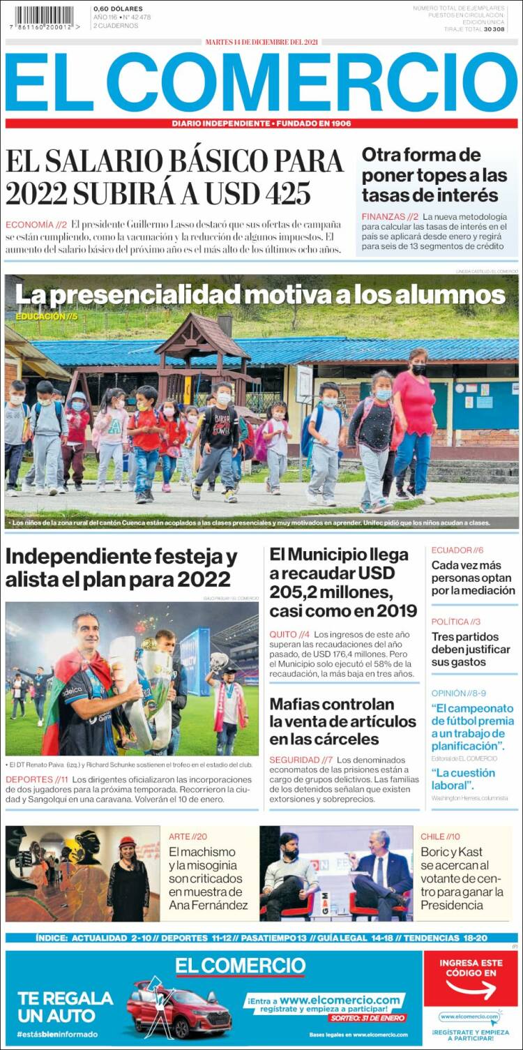 Portada de El Comercio (Ecuador)