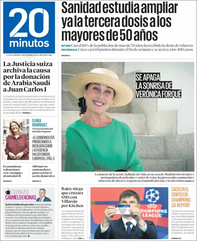 Portada de 20 Minutos - Valencia (Espa&ntilde;a)