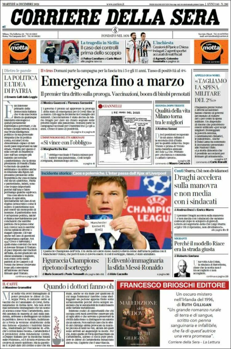 Portada de Corriere della Sera (Italia)