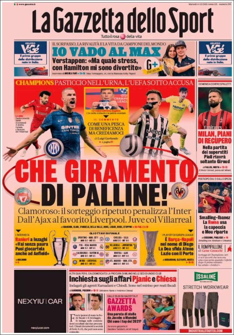 Portada de La Gazzetta dello Sport (Italia)