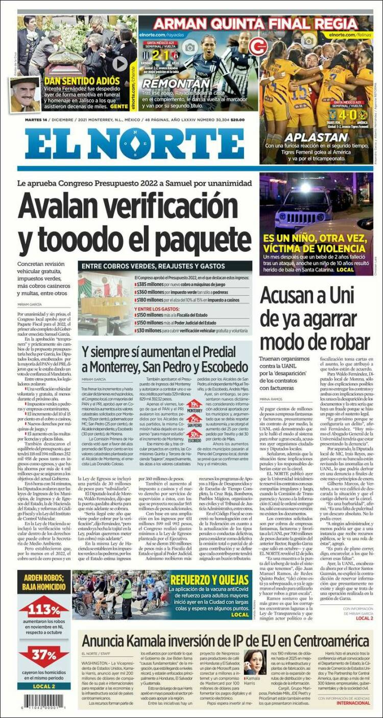 Portada de El Norte (M&eacute;xico)