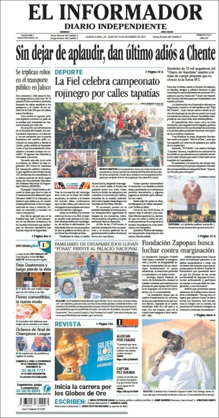 Portada de El Informador (M&eacute;xico)