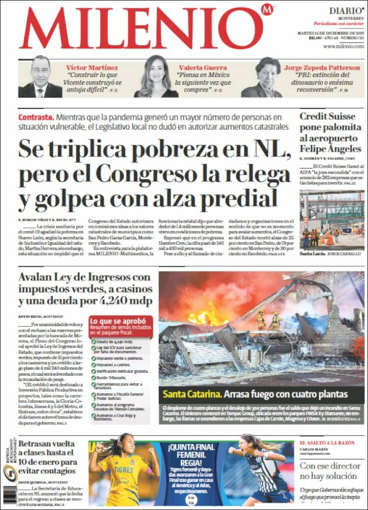 Portada de Milenio de Monterrey (M&eacute;xico)