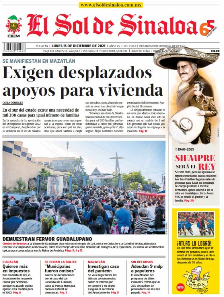 Portada de El Sol de Sinaloa (M&eacute;xico)