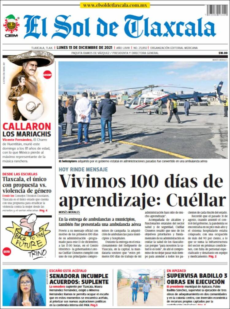 Portada de El Sol de Tlaxcala (M&eacute;xico)