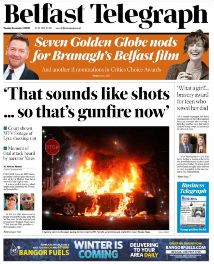 Portada de Belfast Telegraph (Reino Unido)