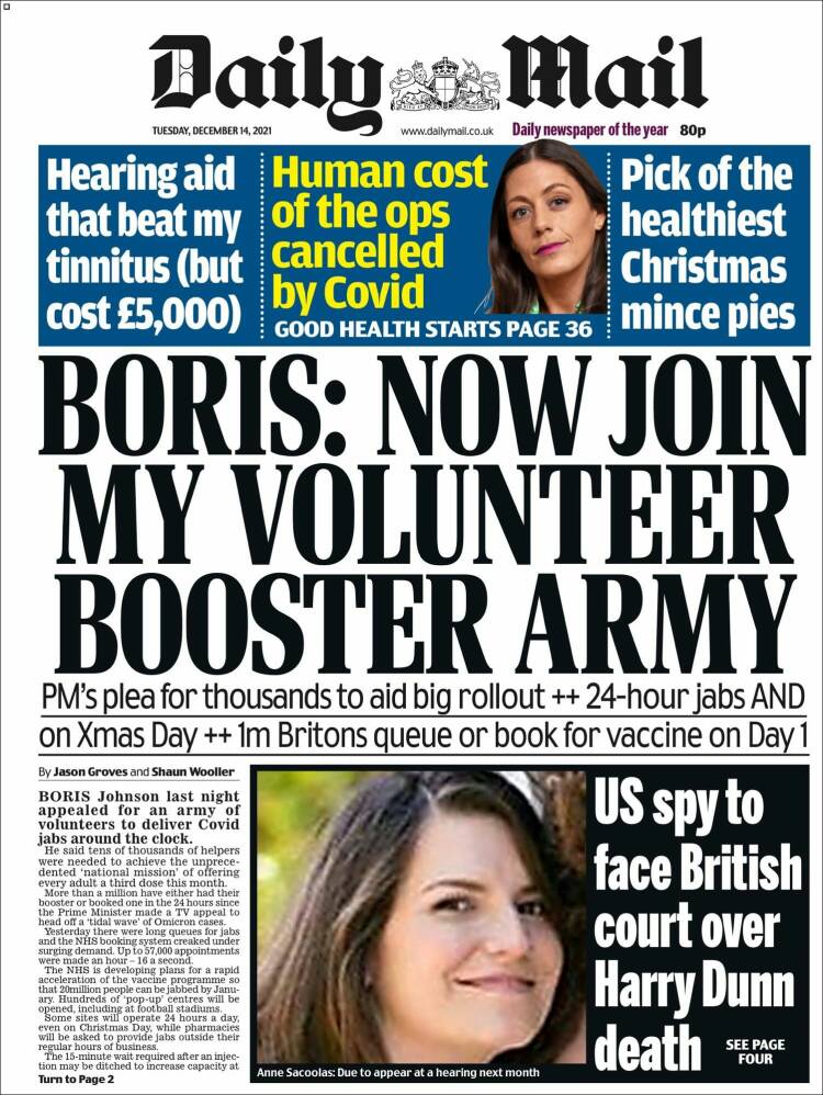 Portada de Daily Mail (Reino Unido)