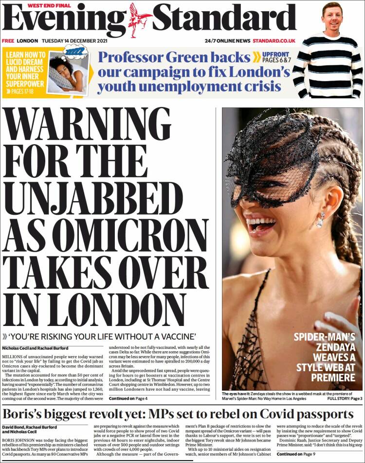 Portada de Evening Standard (Reino Unido)