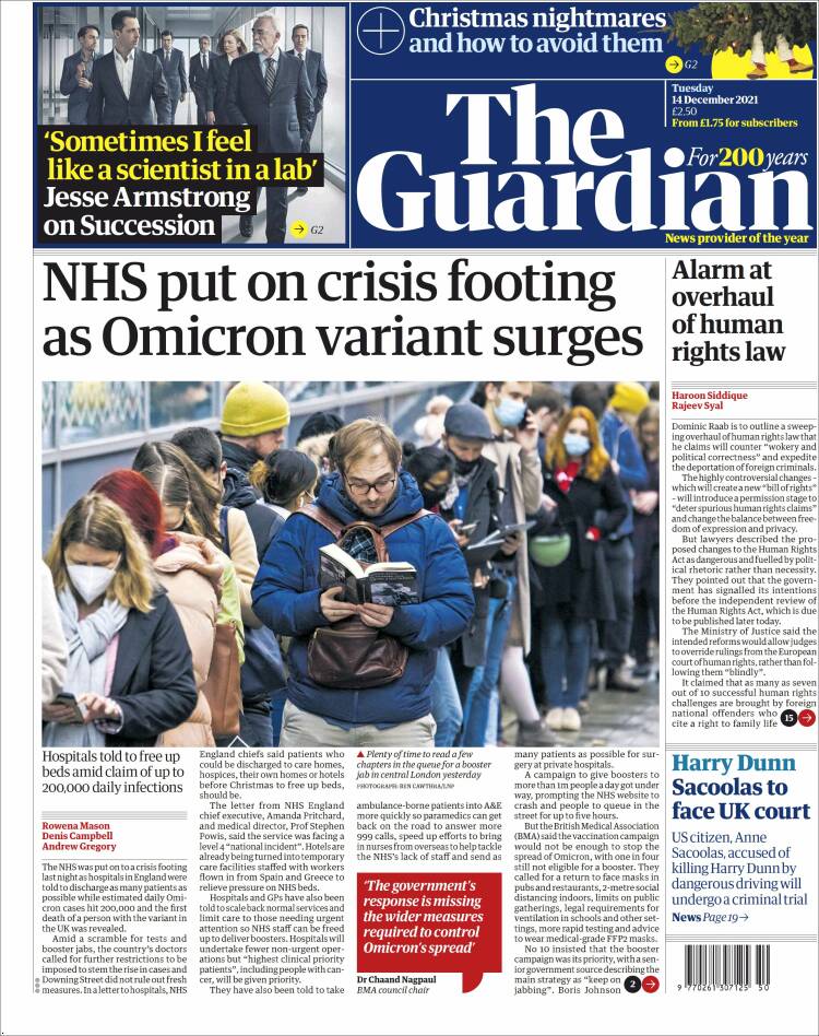 Portada de The Guardian (Reino Unido)