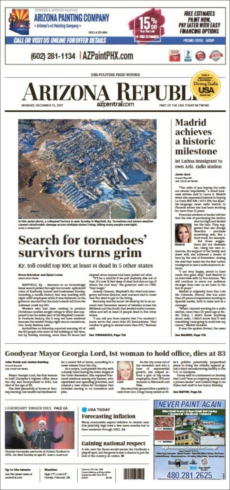 Portada de Arizona Republic News (USA)